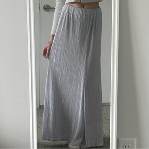 silver maxi skirt with micro pleats